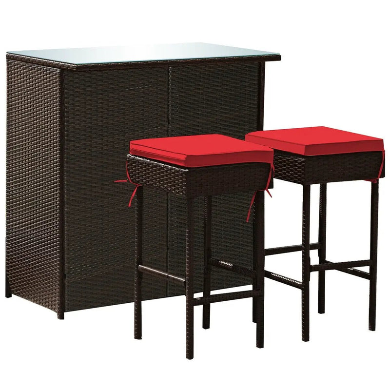 3PCS Patio Rattan Wicker Bar Table Stools Dining Set-Turquoise by DirectDeals