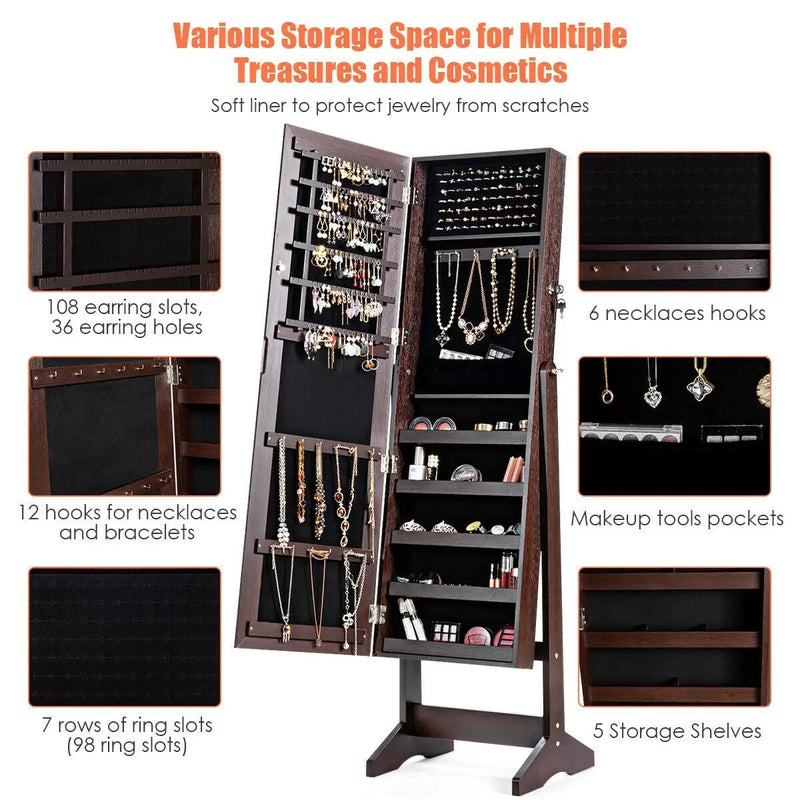 Jewelry Cabinet Stand Mirror Armoire with Large Storage Box by DirectDeals