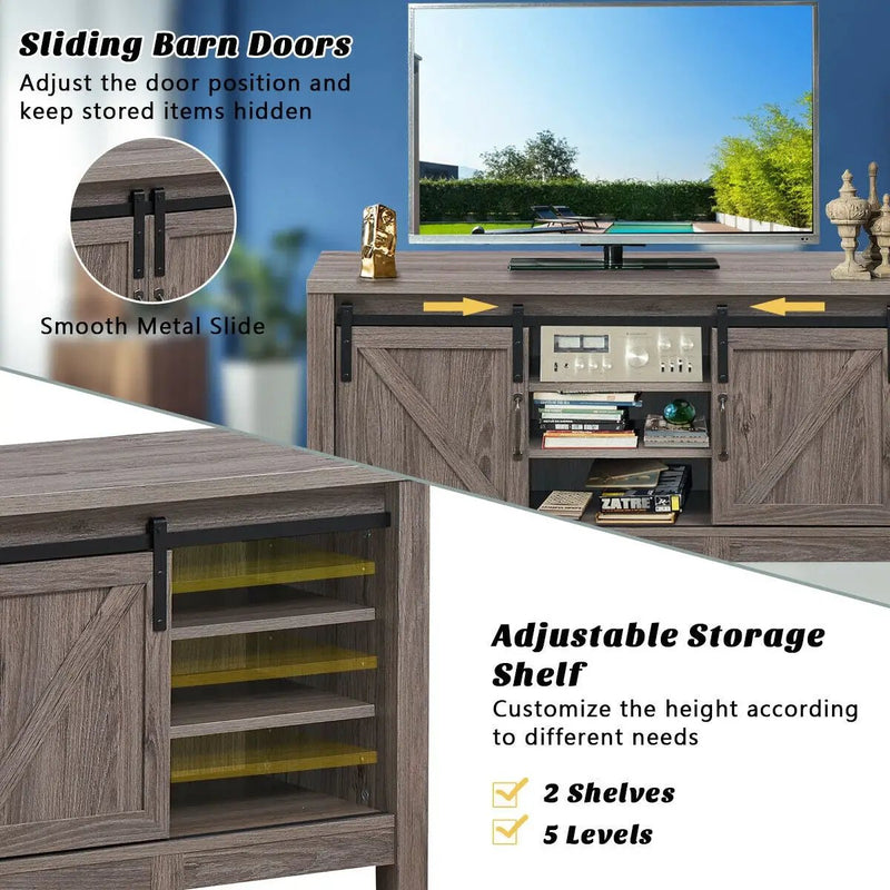 55 Inch TV Sliding Barn Door Entertainment Center with Adjustable Shelves by DirectDeals