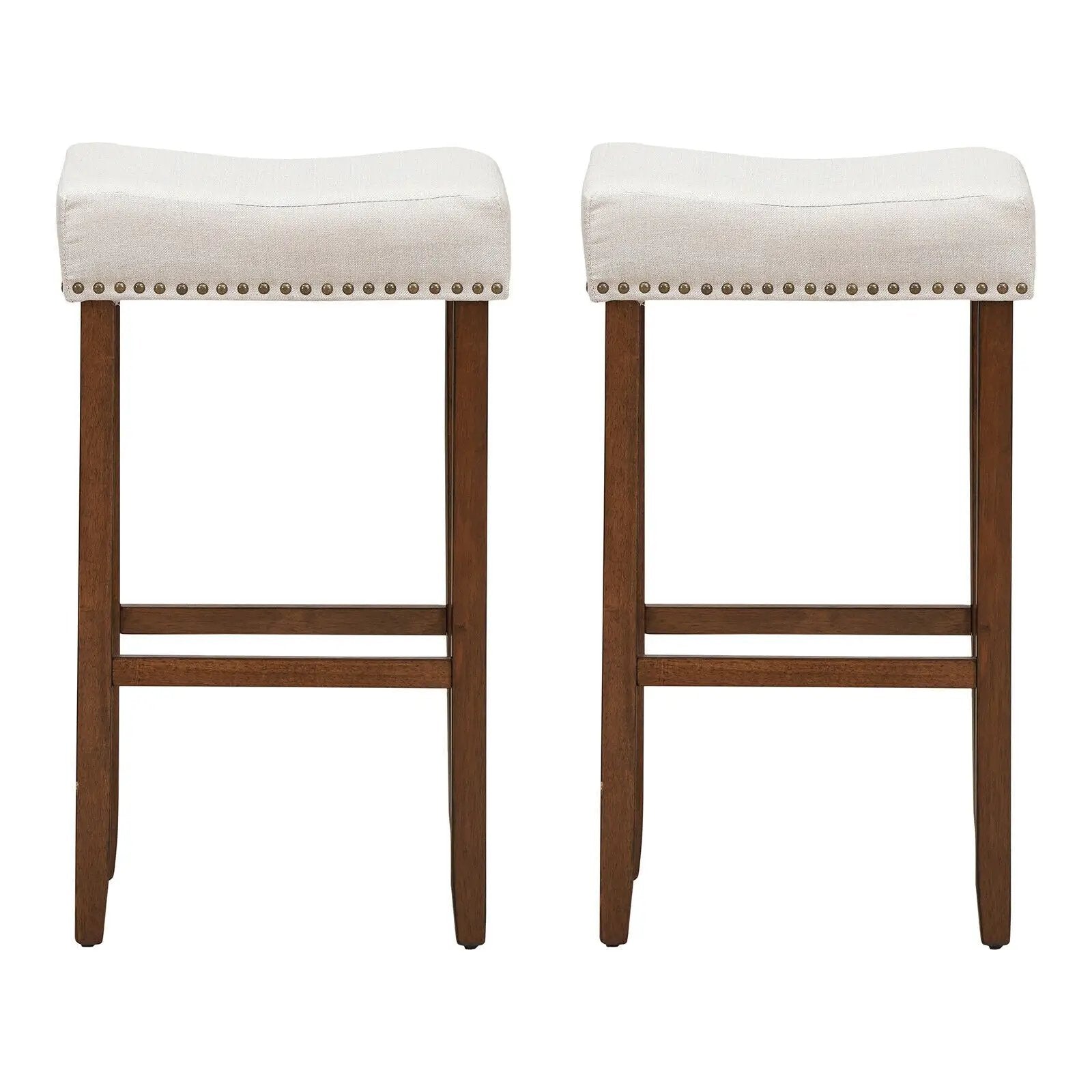 Set of 2 Nailhead Saddle Bar Stools 29 Inch Height by DirectDeals