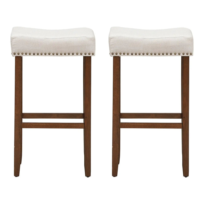 Set of 2 Nailhead Saddle Bar Stools 29 Inch Height by DirectDeals