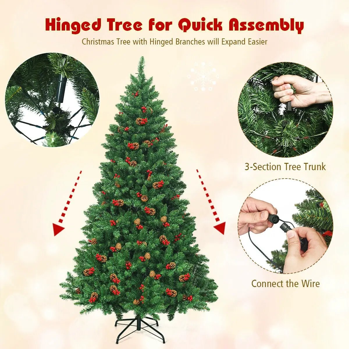 6.5 Feet Pre-lit Hinged Christmas Tree with LED Lights by DirectDeals