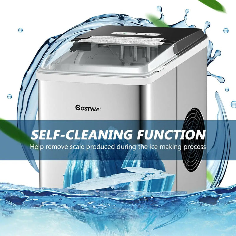 Stainless Steel 26 lbs/24 H Self-Clean Countertop Ice Maker Machine by DirectDeals