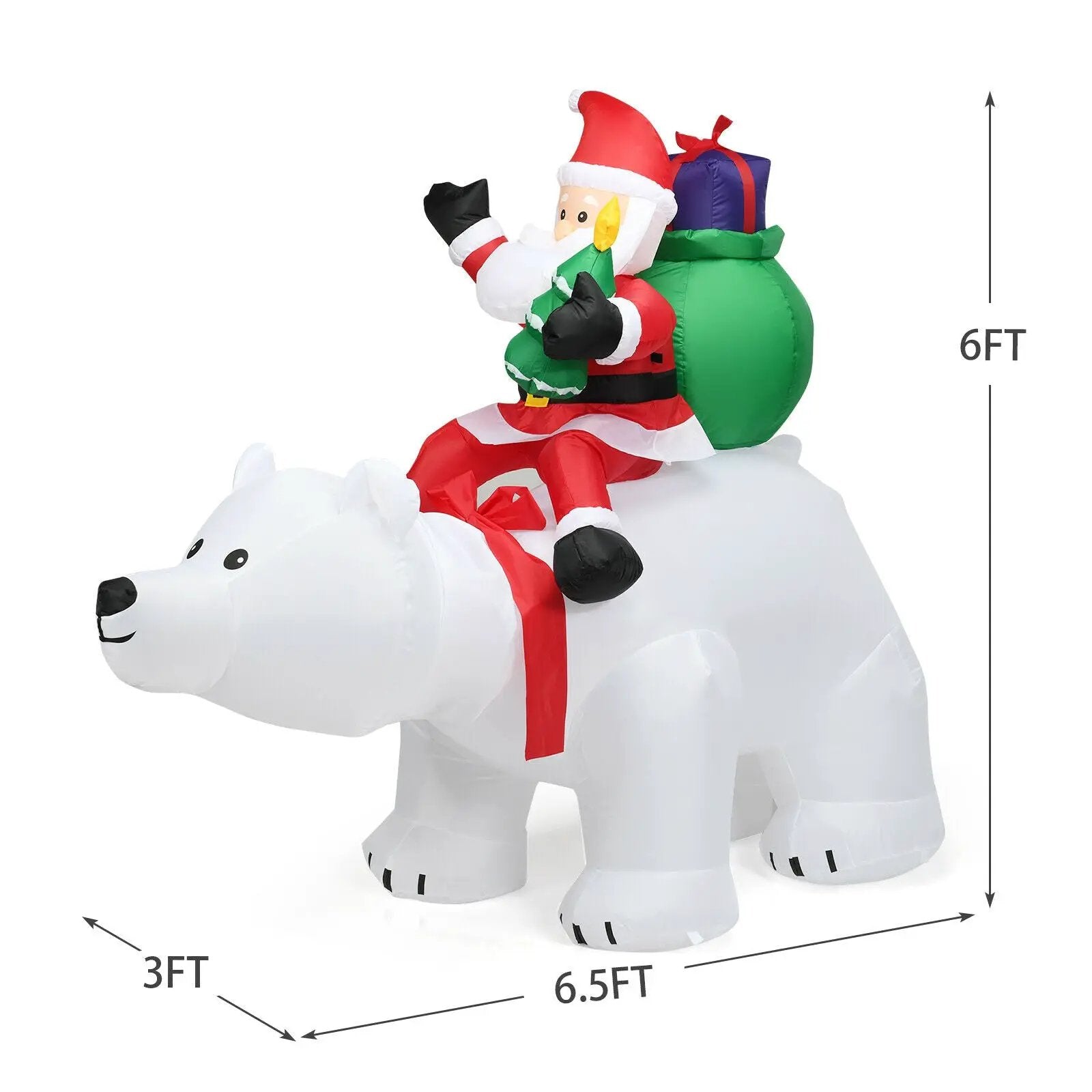 6.5 Feet Christmas Inflatable Santa Riding Polar Bear with Shaking Head LED Lights by DirectDeals