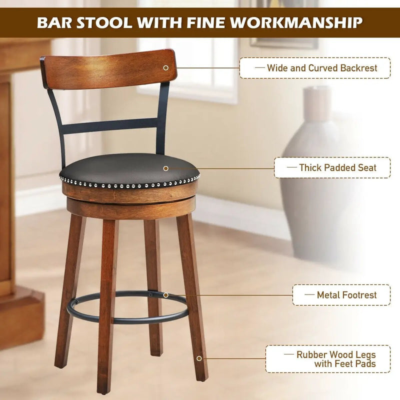 30.5 Inch 360-Degree Swivel Stools with Leather Padded Seat by DirectDeals