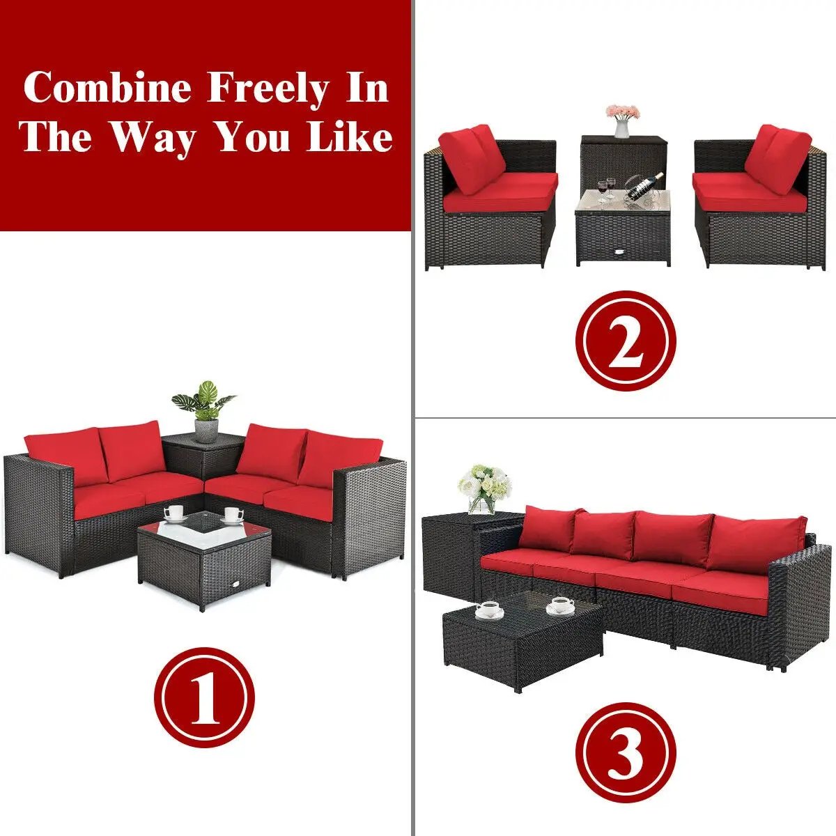 4 Pieces Outdoor Patio Rattan Furniture Set with by DirectDeals