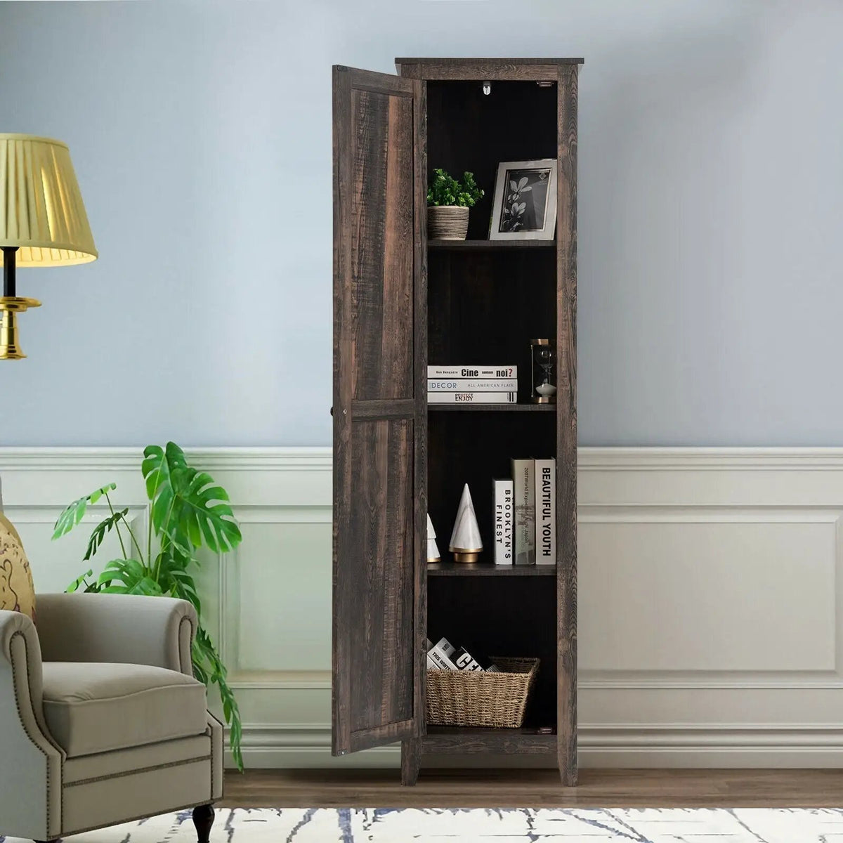 Linen Tower Bathroom Storage Cabinet Tall Slim Side Organizer with Shelf by DirectDeals