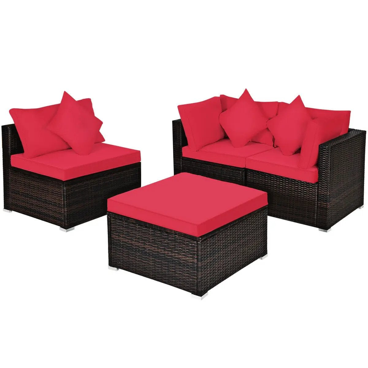 4 Pieces Ottoman Garden Patio Rattan Wicker Furniture Set with Cushion-Gray by DirectDeals