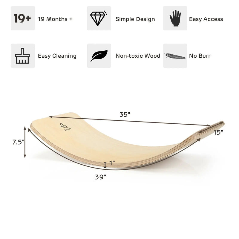 Wooden Wobble Balance Board Kids 35 Inch Rocker Yoga Curvy Board Toy with Felt Layer-Natural by DirectDeals