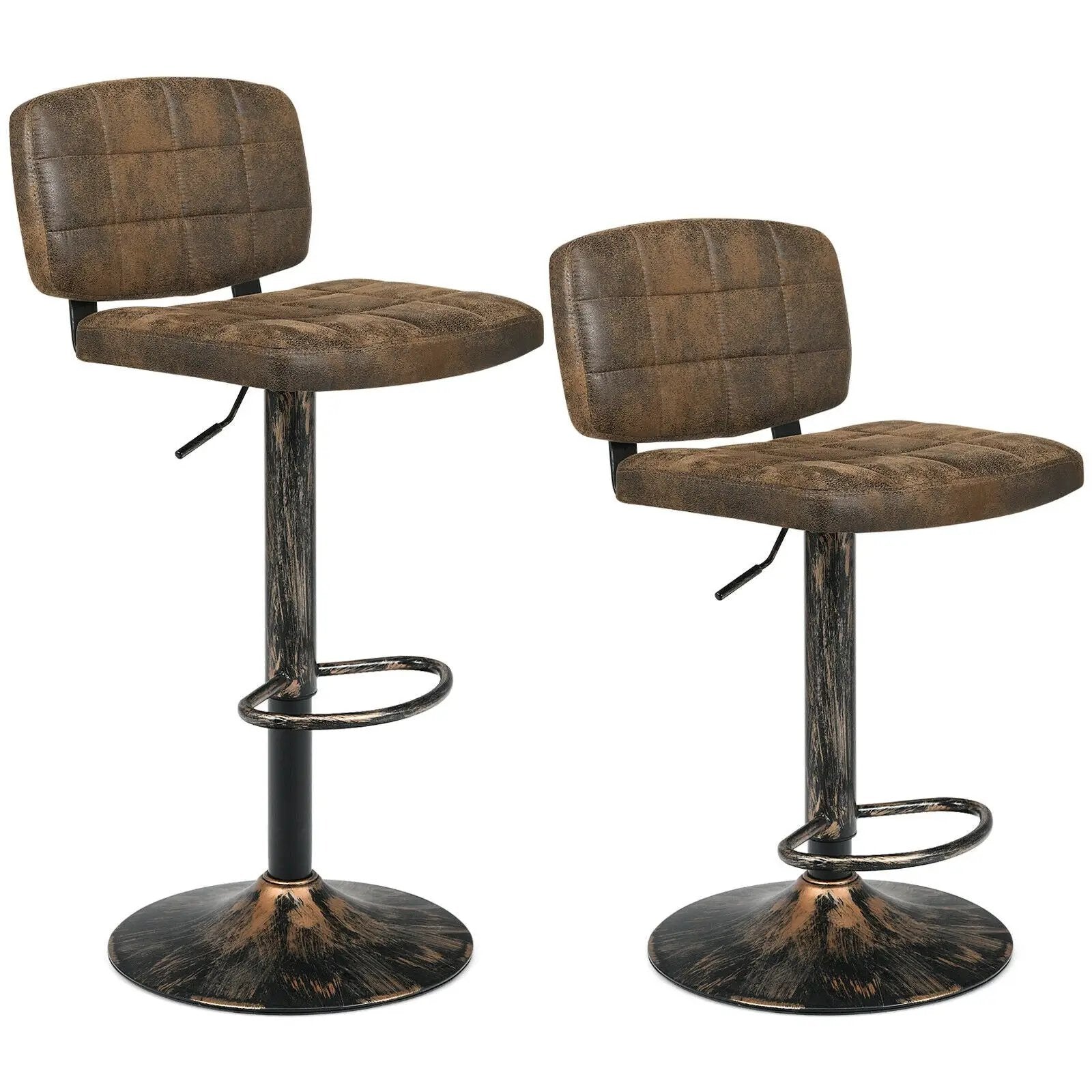 Set of 2 Vintage Bar Stools with Adjustable Height and Footrest by DirectDeals