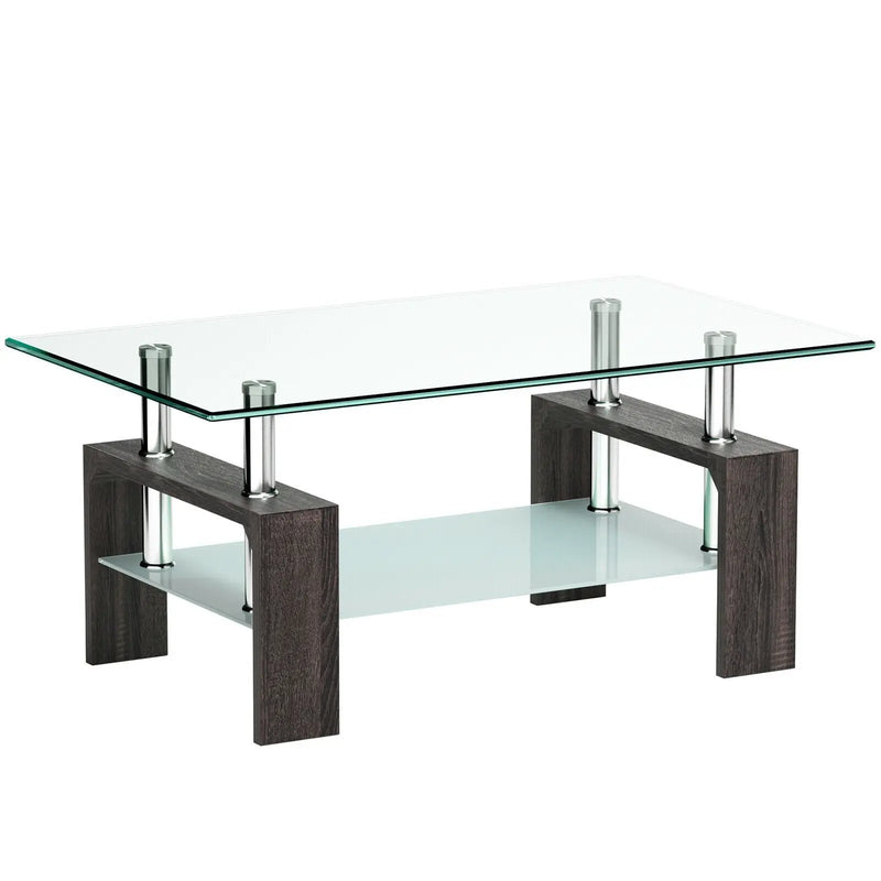 Rectangular Tempered Glass Coffee Table with Shelf by DirectDeals