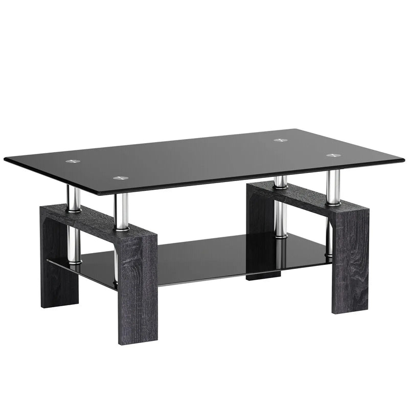 Rectangular Tempered Glass Coffee Table with Shelf by DirectDeals