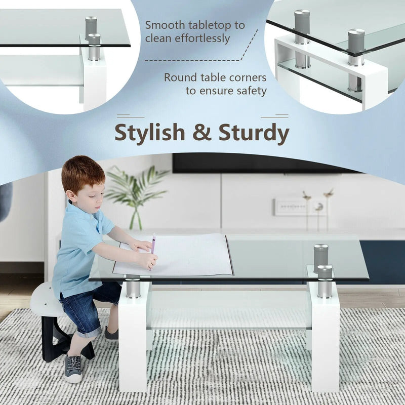 Rectangle Glass Coffee Table with Metal Legs for Living Room by DirectDeals