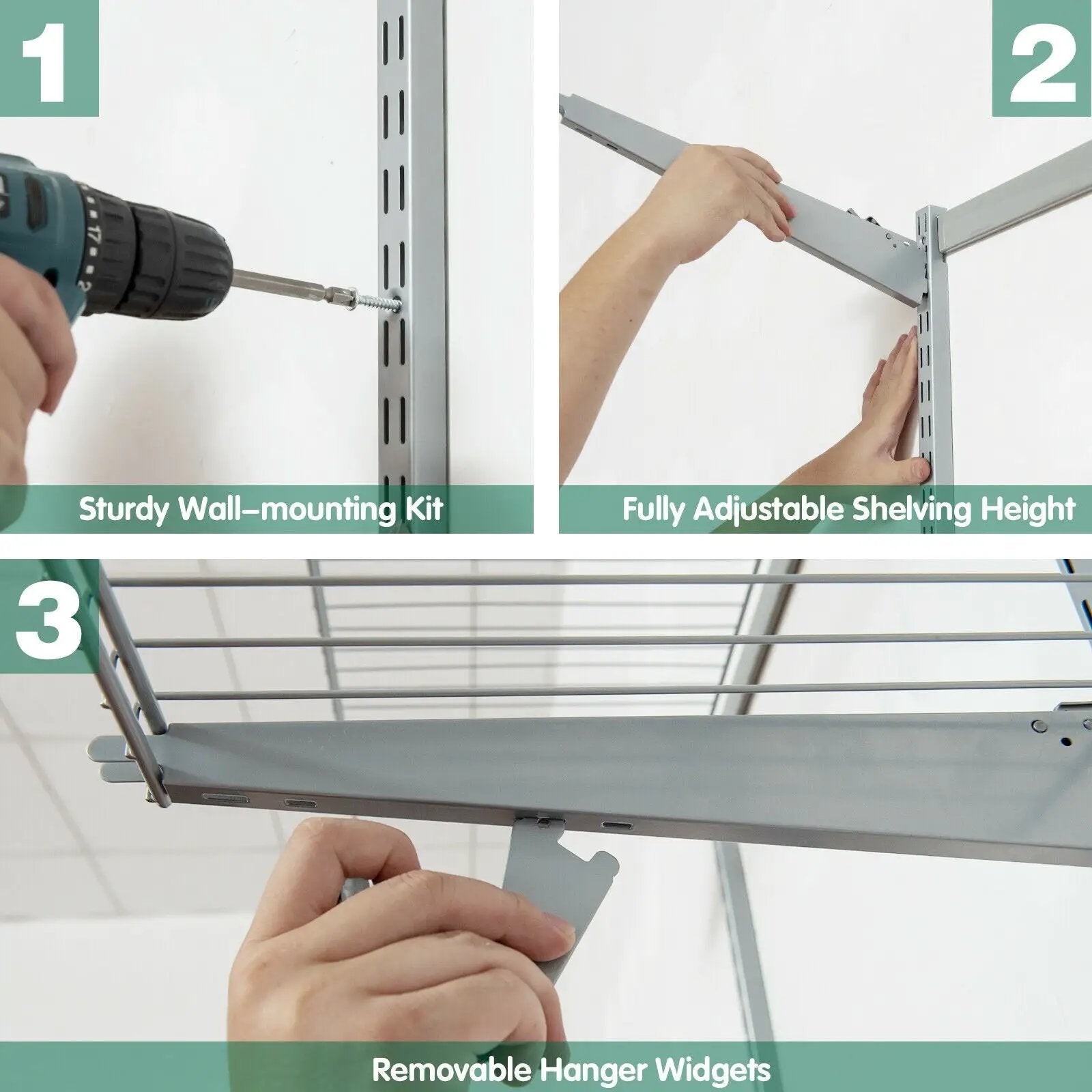 3 to 6 Feet Wall-Mounted Closet System Organizer Kit with Hang Rod-Gray by DirectDeals