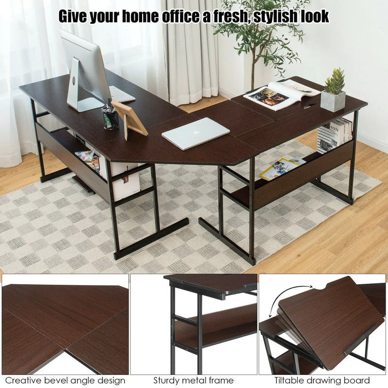 L-Shaped Computer Desk with Tiltable Tabletop by DirectDeals