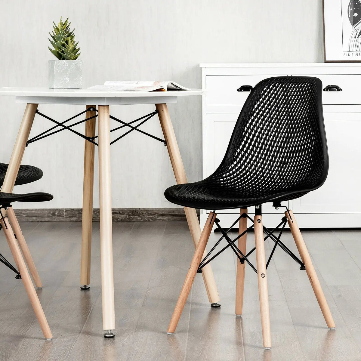 2 Pcs Modern Plastic Hollow Chair Set with Wood Leg by DirectDeals