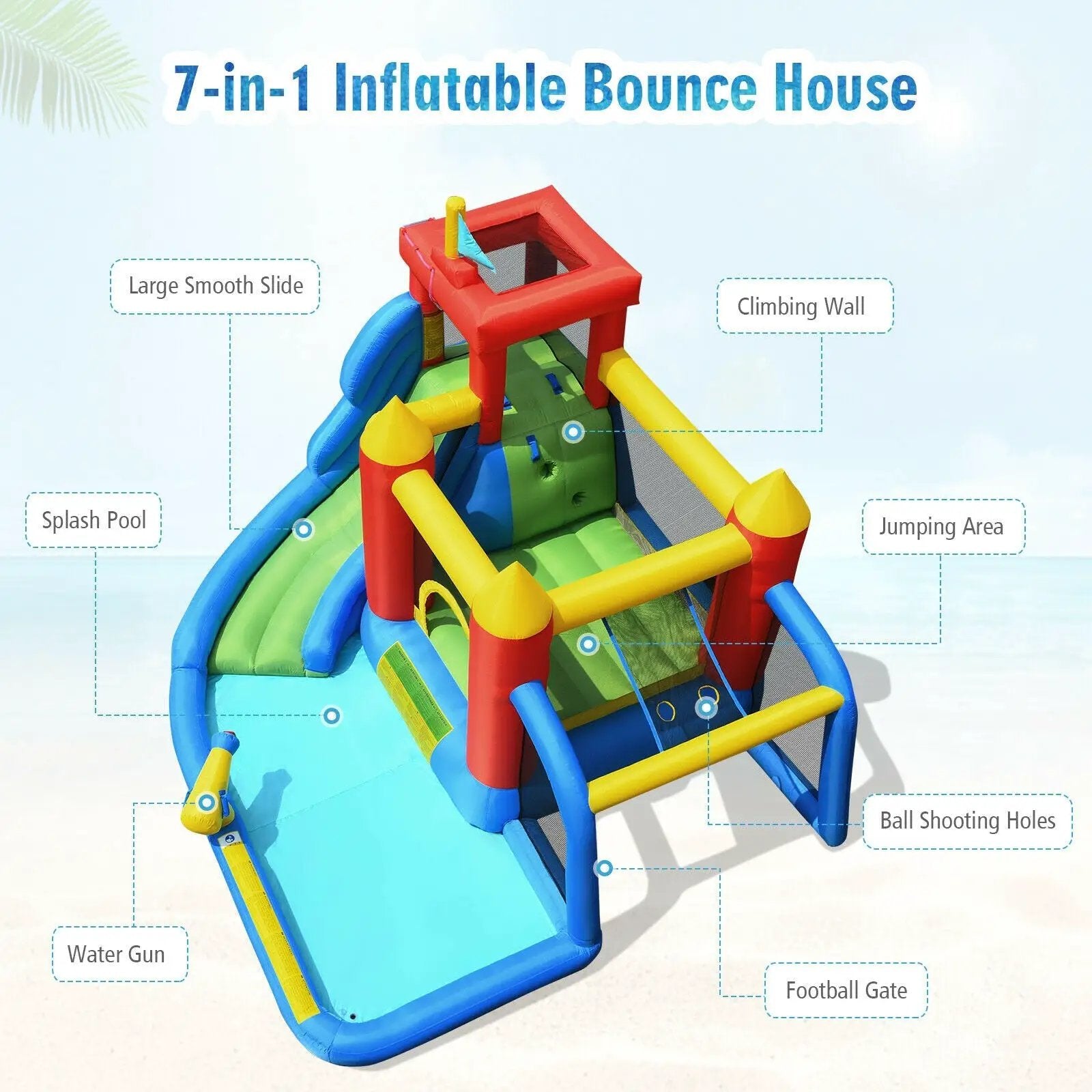 Inflatable Bouncer Bounce House with Water Slide Splash Pool without Blower by DirectDeals