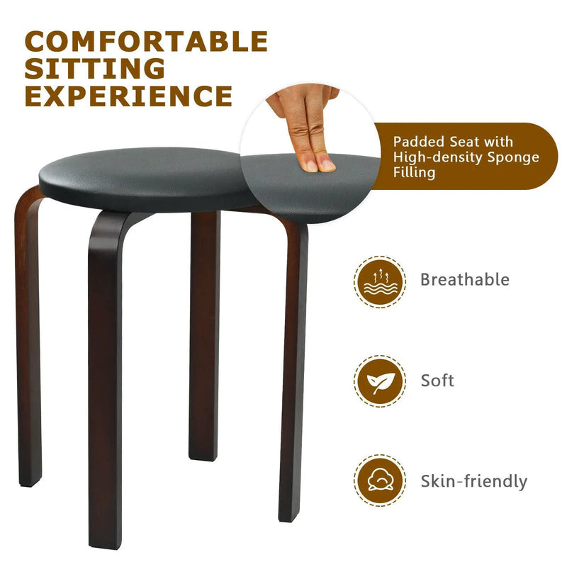 Set of 4 Bentwood Round Stool Stackable Dining Chairs with Padded Seat by DirectDeals