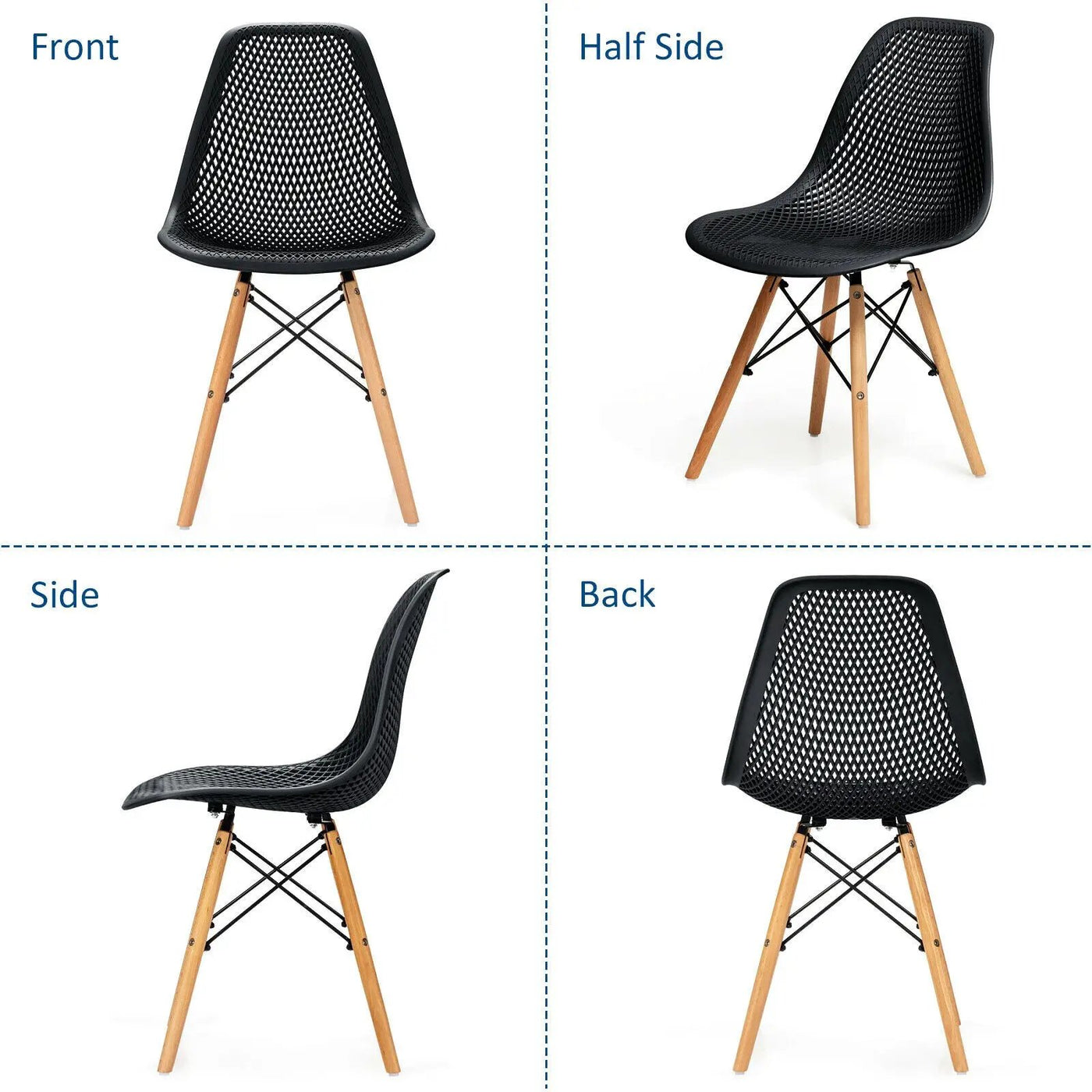 4 Pieces Modern Plastic Hollow Chair Set with Wood Leg by DirectDeals