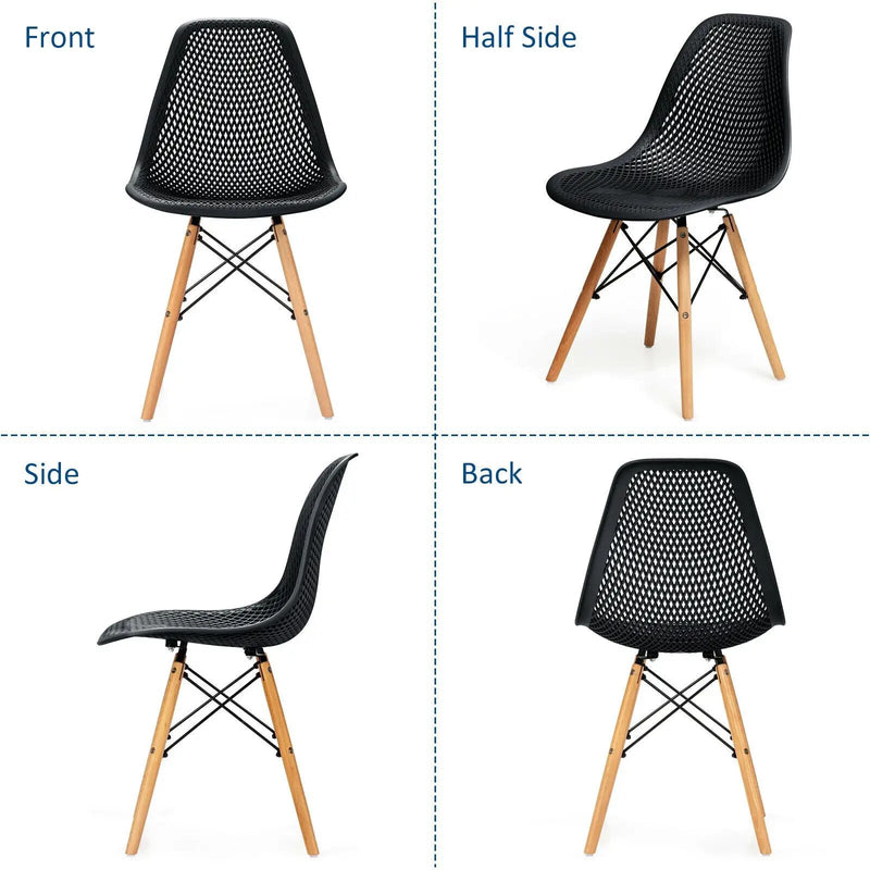 4 Pieces Modern Plastic Hollow Chair Set with Wood Leg by DirectDeals