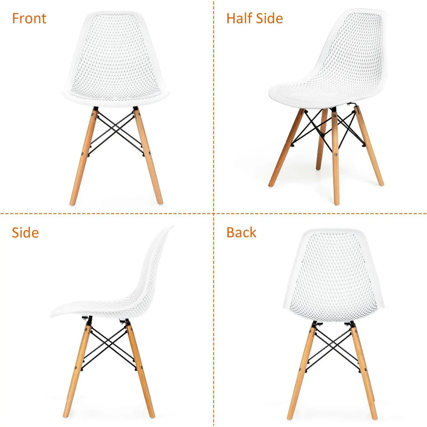 4 Pieces Modern Plastic Hollow Chair Set with Wood Leg by DirectDeals