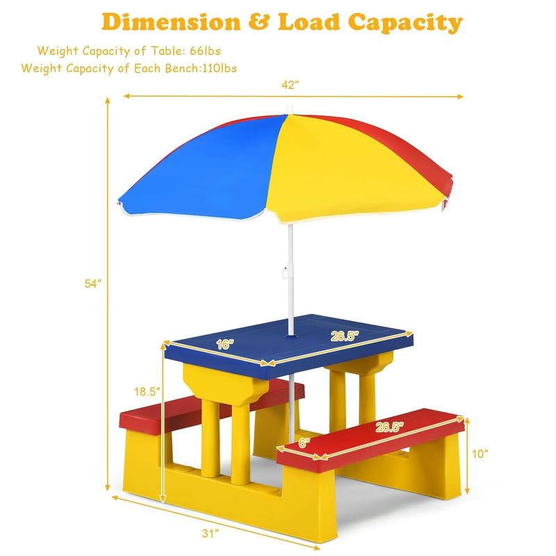 Kids Picnic Folding Table and Bench with Umbrella by DirectDeals