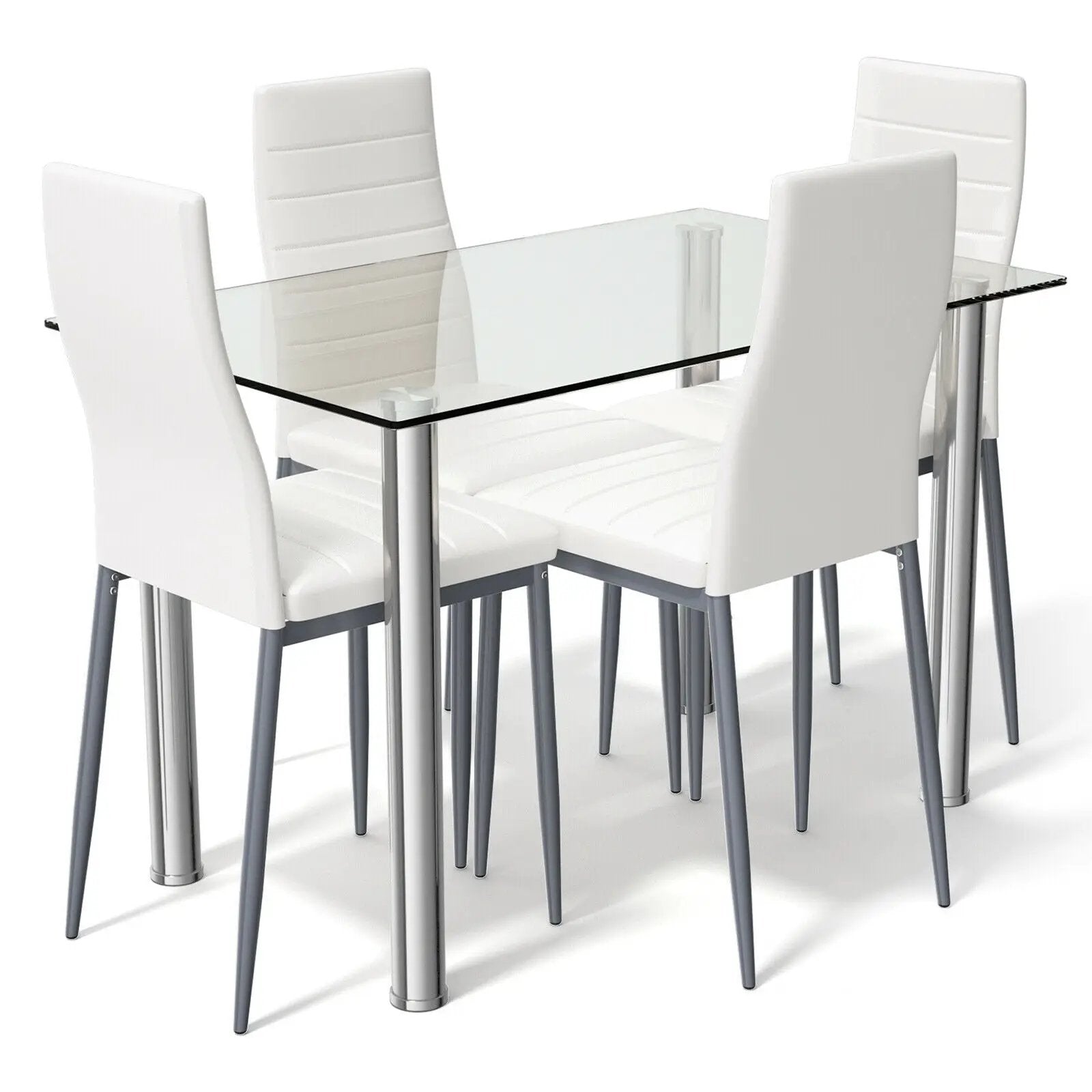 5 Pieces Dining Set with 4 PVC Leather Chairs by DirectDeals