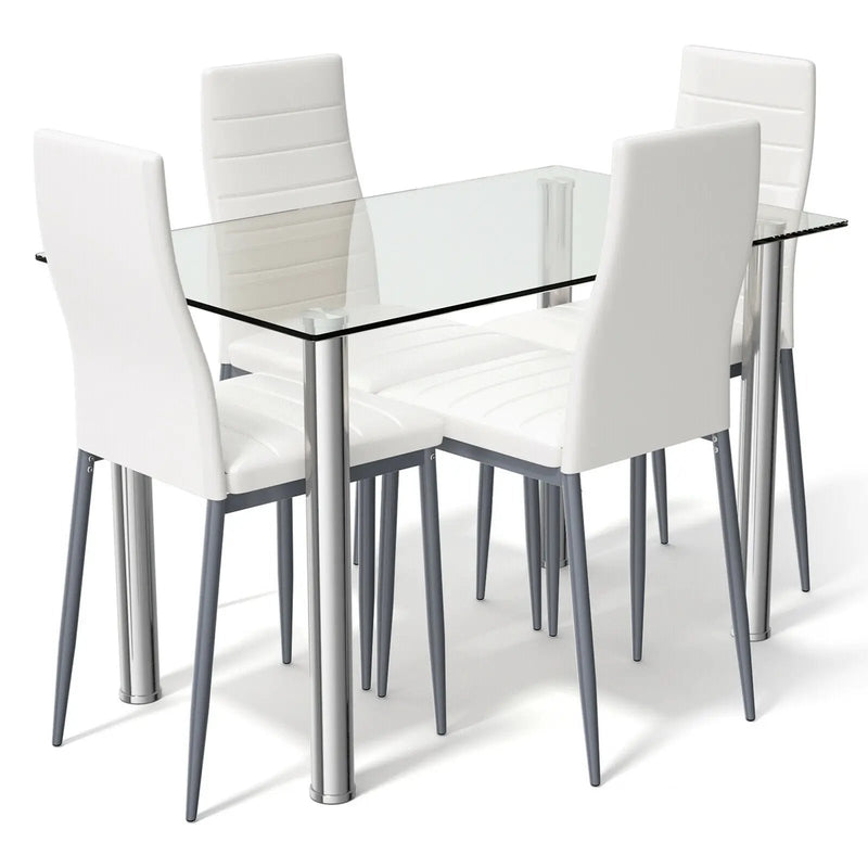 5 Pieces Dining Set with 4 PVC Leather Chairs by DirectDeals