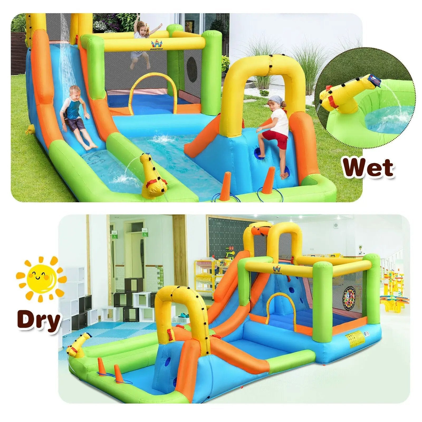 8 in 1 Inflatable Water Slide Park Bounce House Without Blower by DirectDeals