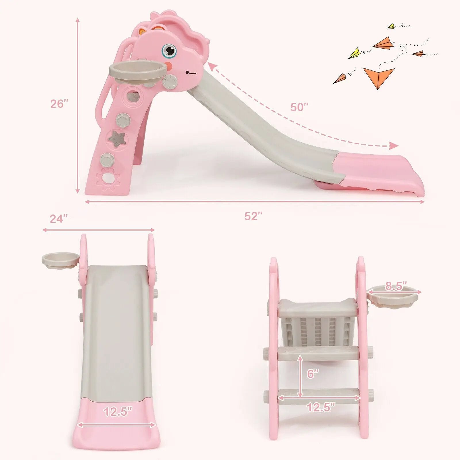 3-in-1 Kids Slide Baby Play Climber Slide Set with Basketball Hoop by DirectDeals