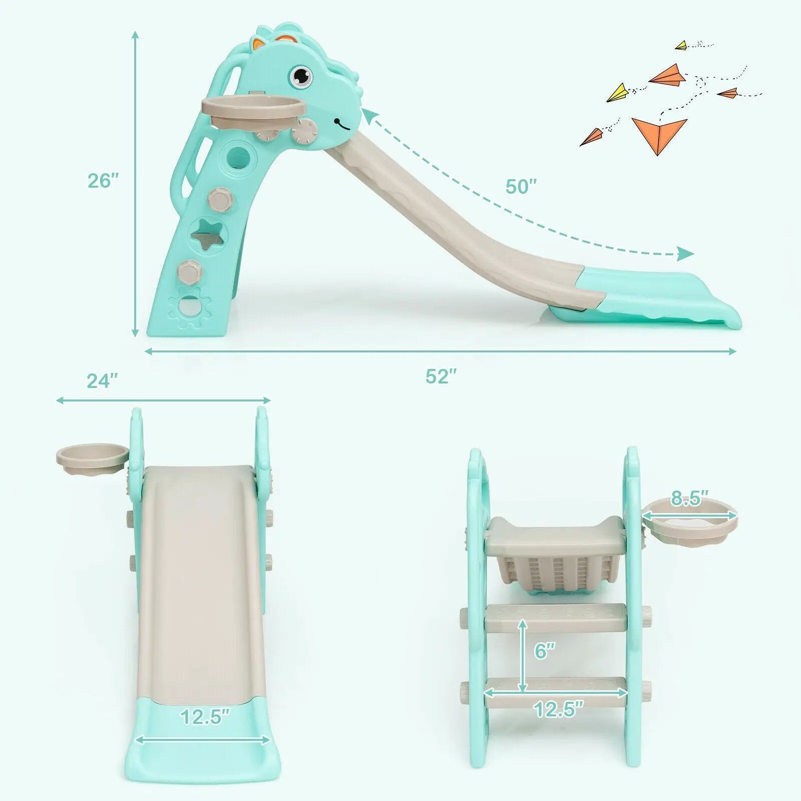 3-in-1 Kids Slide Baby Play Climber Slide Set with Basketball Hoop by DirectDeals
