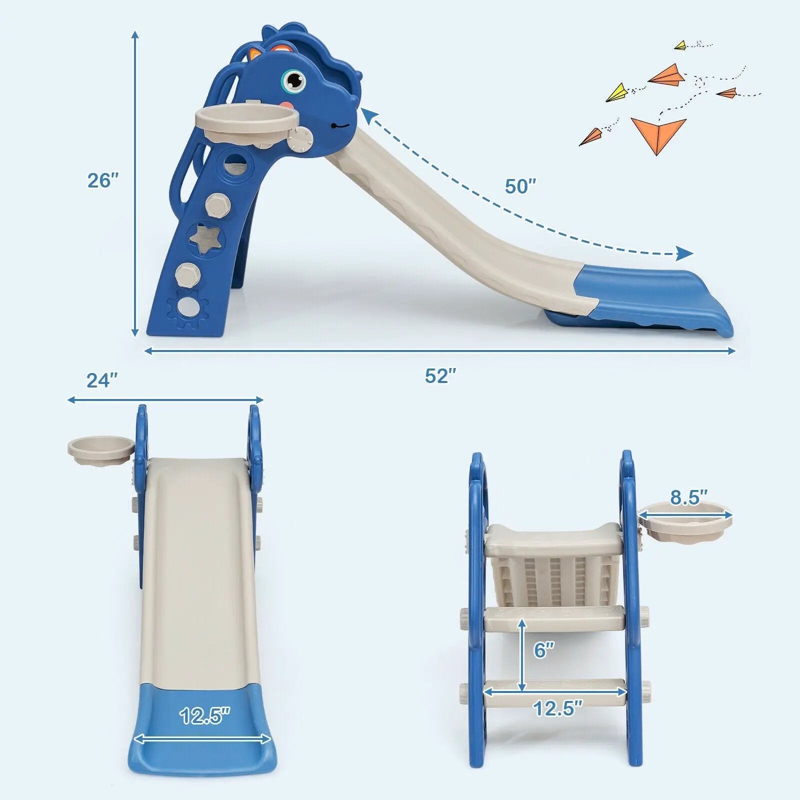 3-in-1 Kids Slide Baby Play Climber Slide Set with Basketball Hoop by DirectDeals