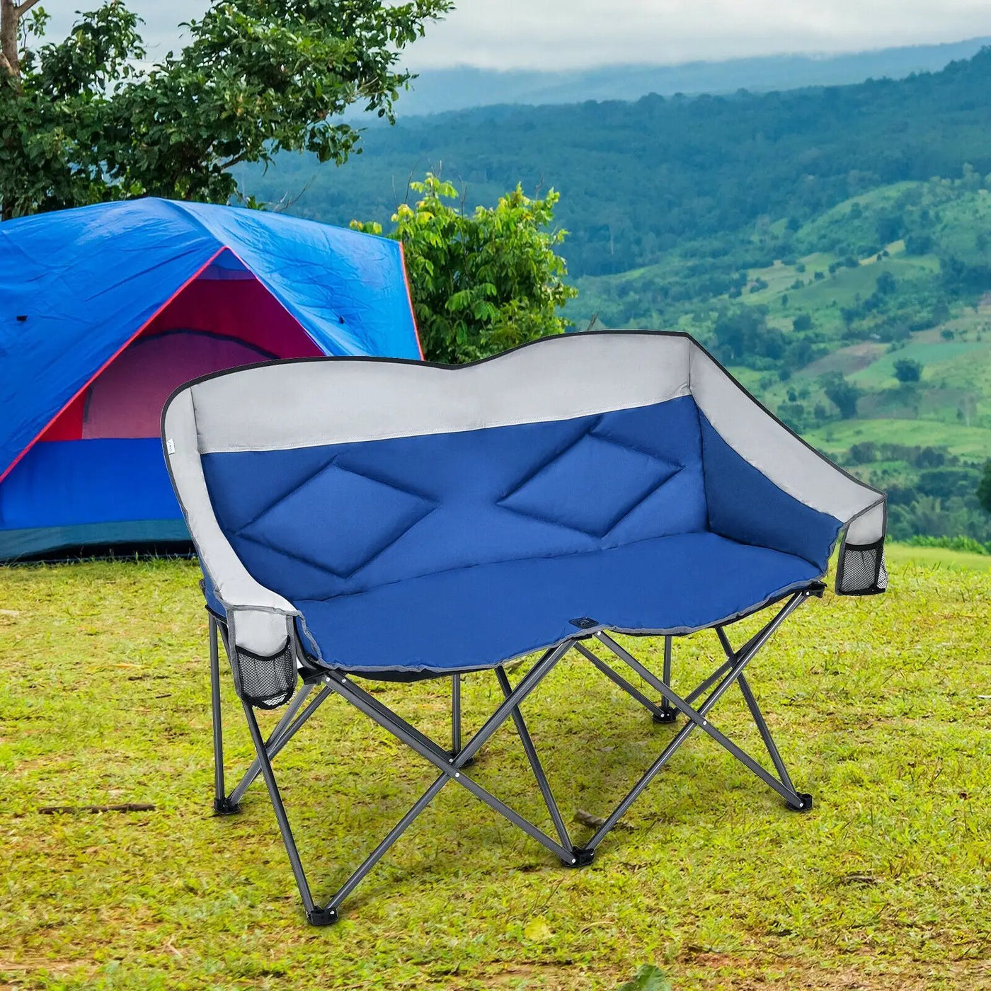 Folding Camping Chair with Bags and Padded Backrest by DirectDeals