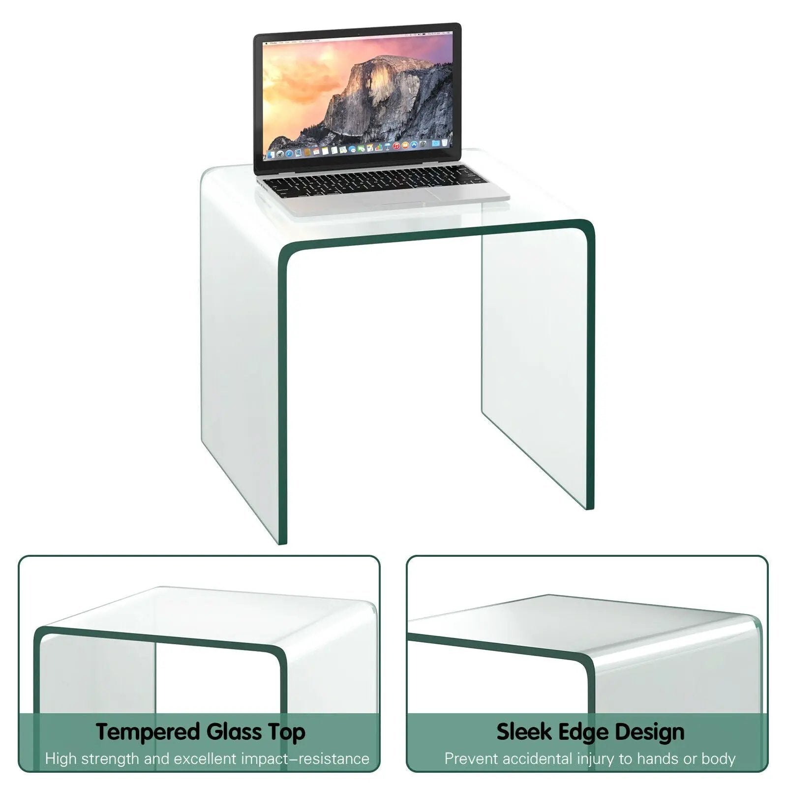 18 x 18 x 16 Inch Tempered Waterfall End Table with non-Slip Pad by DirectDeals