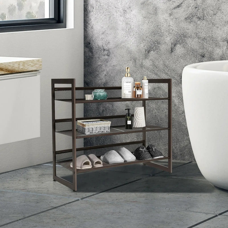2/3/4 Tiers Flat and Slant Metal Shoe Rack for Entryway Hallway-3-Tier by DirectDeals