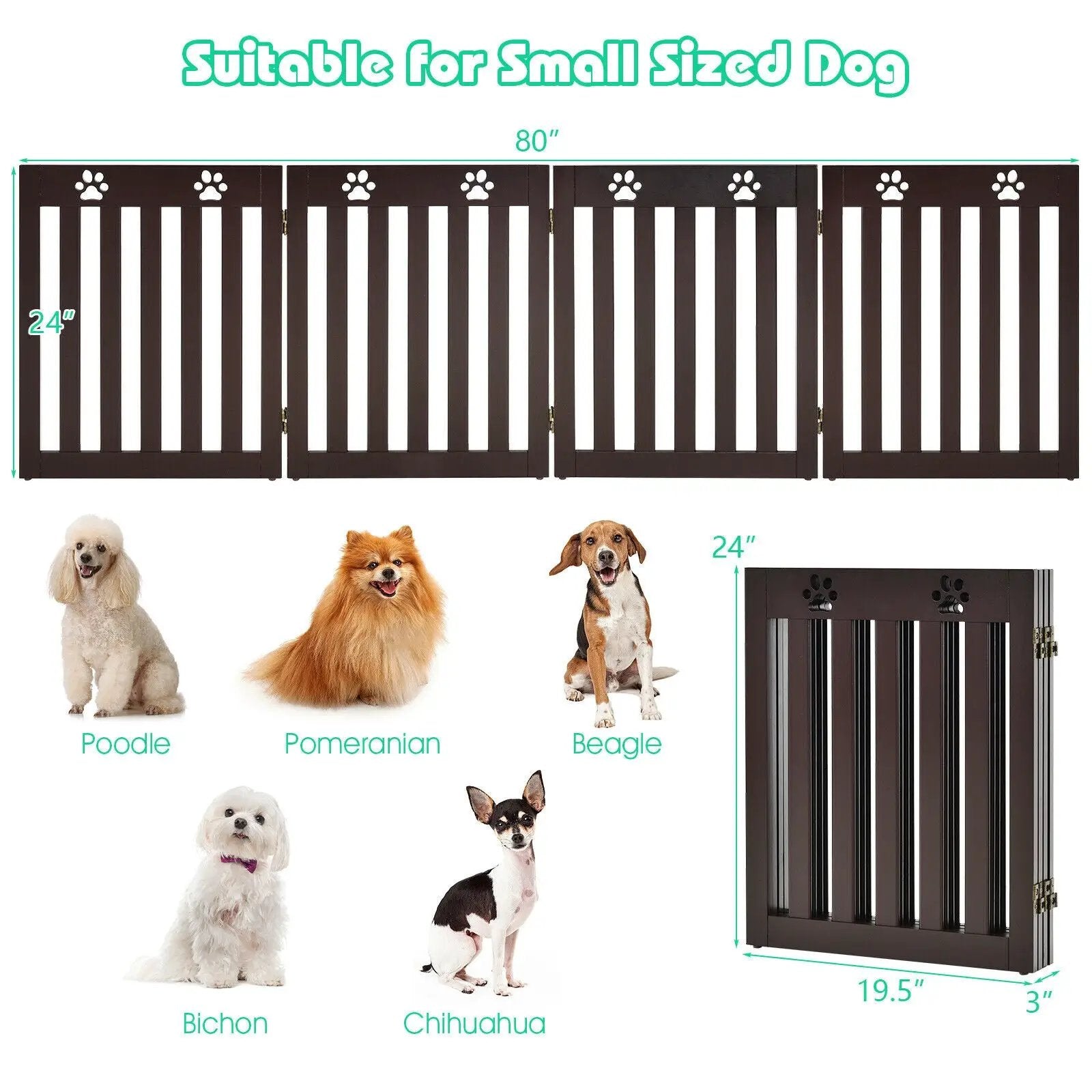24 Inch Folding Wooden Freestanding Pet Gate Dog Gate with 360¬∞ Hinge by DirectDeals