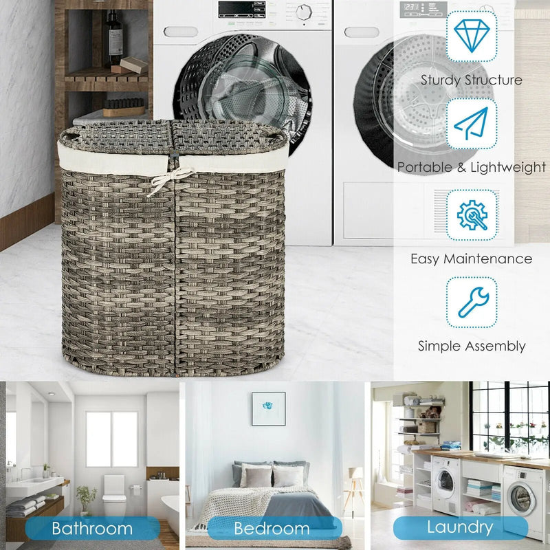 Handwoven Laundry Hamper Basket with 2 Removable Liner Bags by DirectDeals