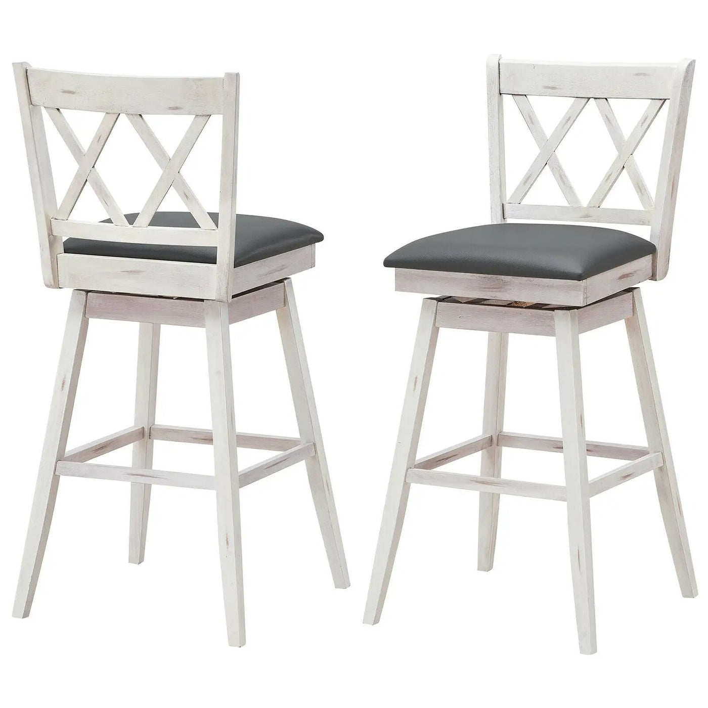 2 Pieces 29 Inches Swivel Counter Height Barstool Set with Rubber Wood Legs by DirectDeals