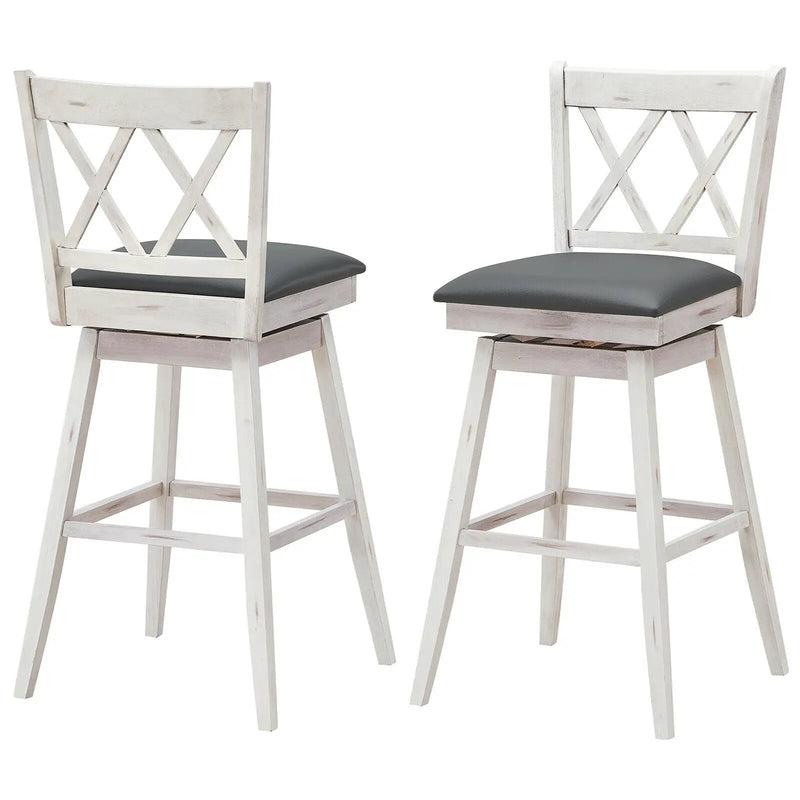 2 Pieces 29 Inches Swivel Counter Height Barstool Set with Rubber Wood Legs by DirectDeals
