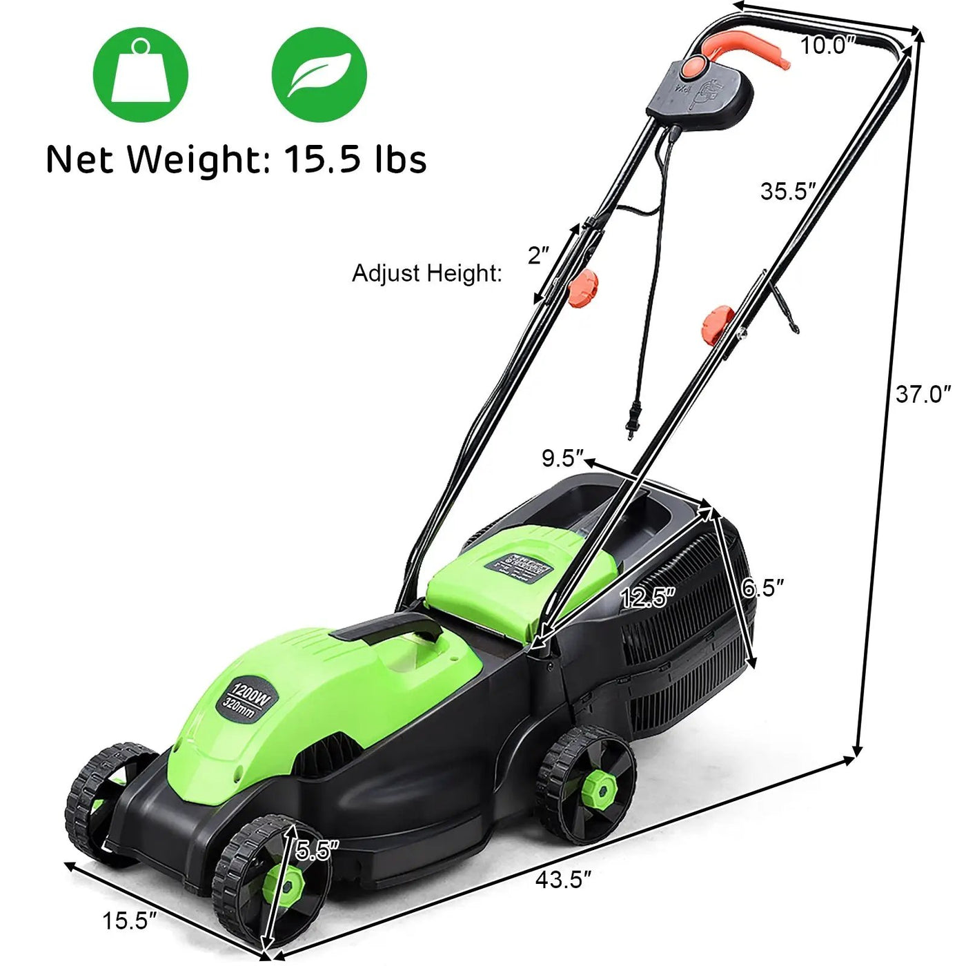 13 Inch Electric Push Lawn Corded Mower with Grass Bag by DirectDeals
