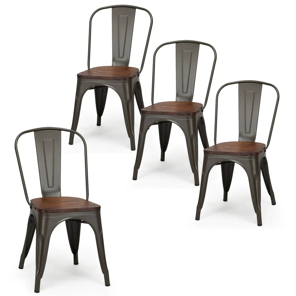 18 Inch Height Set of 4 Stackable Style Metal Wood Dining Chair by DirectDeals