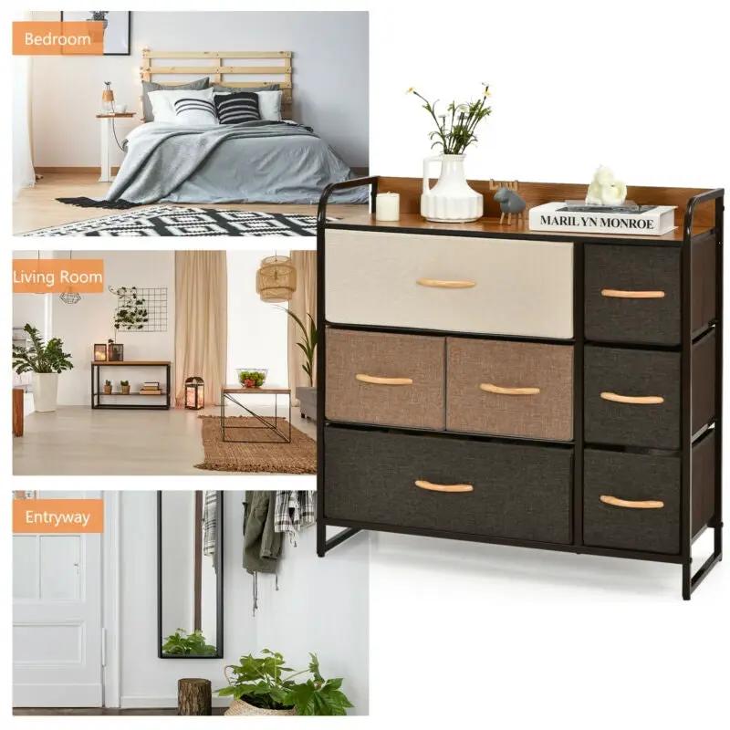 7 Drawer Tower Steel Frame and Wooden Top Dresser Storage Chest for Bedroom by DirectDeals
