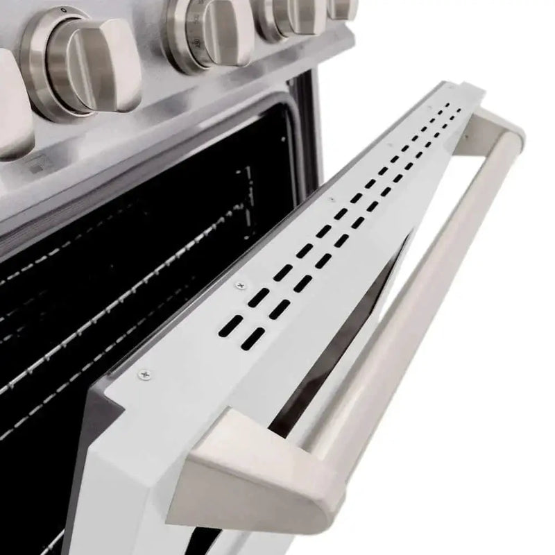 ZLINE 30" Dual Fuel Range, Gas Cooktop, Electric Convection Oven DuraSnow® Stainless Steel, White Matte Door CDRS-WM-30 by Farmhouse Kitchen and Bath