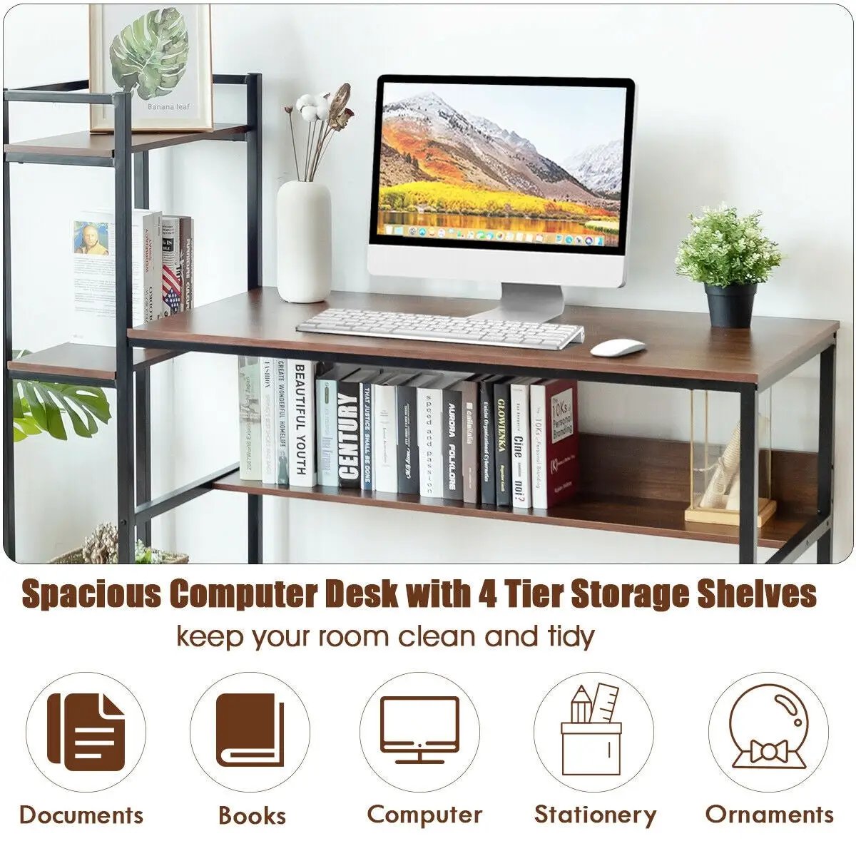 59-Inch Computer Desk Home Office Workstation 4-Tier Storage Shelves by DirectDeals