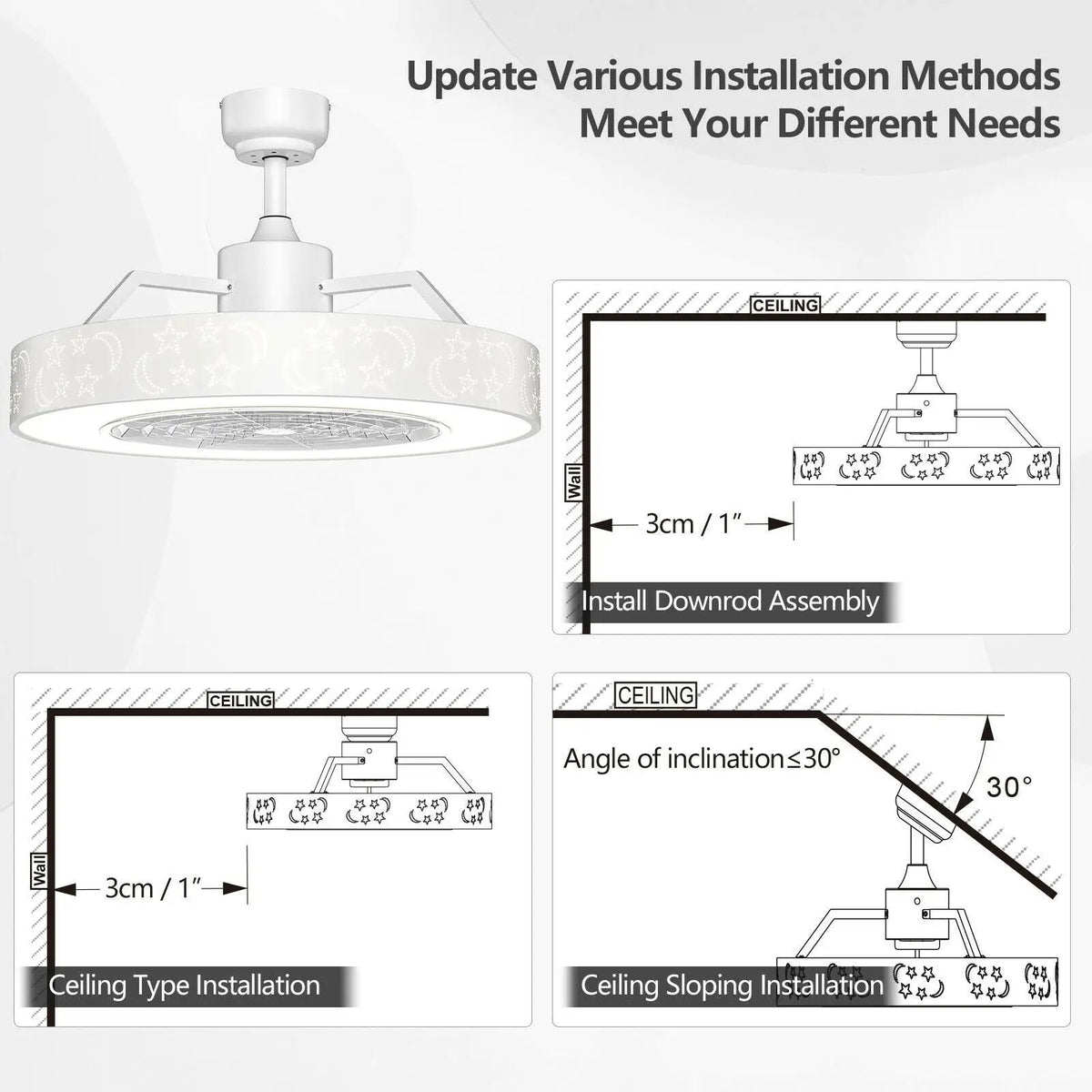 23 Inch Ceiling Fan with LED Light and Remote Control by DirectDeals