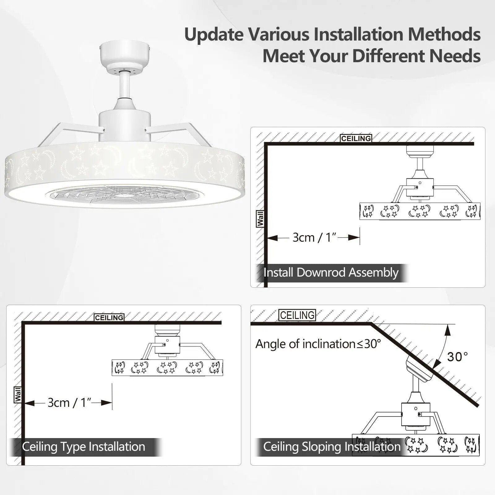 23 Inch Ceiling Fan with LED Light and Remote Control by DirectDeals