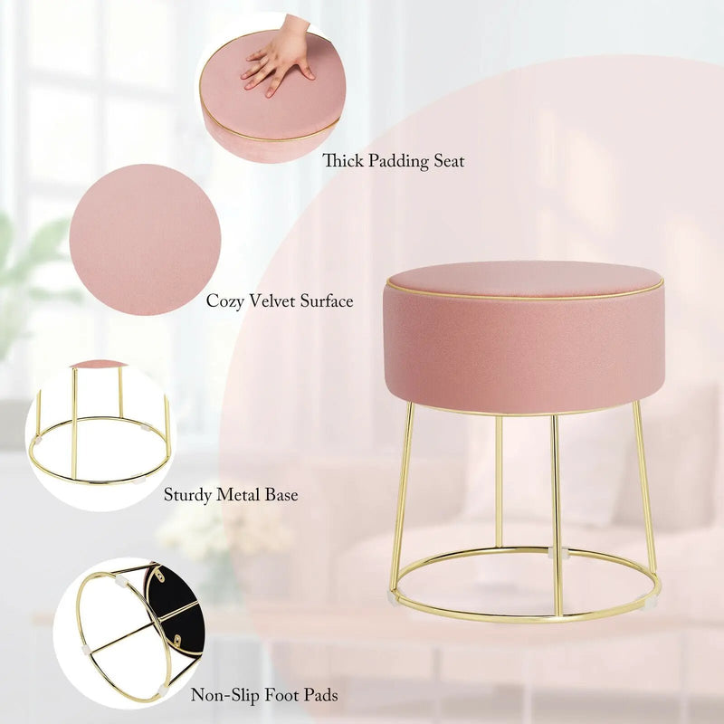 Round Velvet Footrest Stool Ottoman with Non-Slip Foot Pads for Bedside by DirectDeals