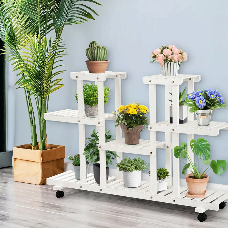 4-Tier Wood Casters Rolling Shelf Plant Stand by DirectDeals