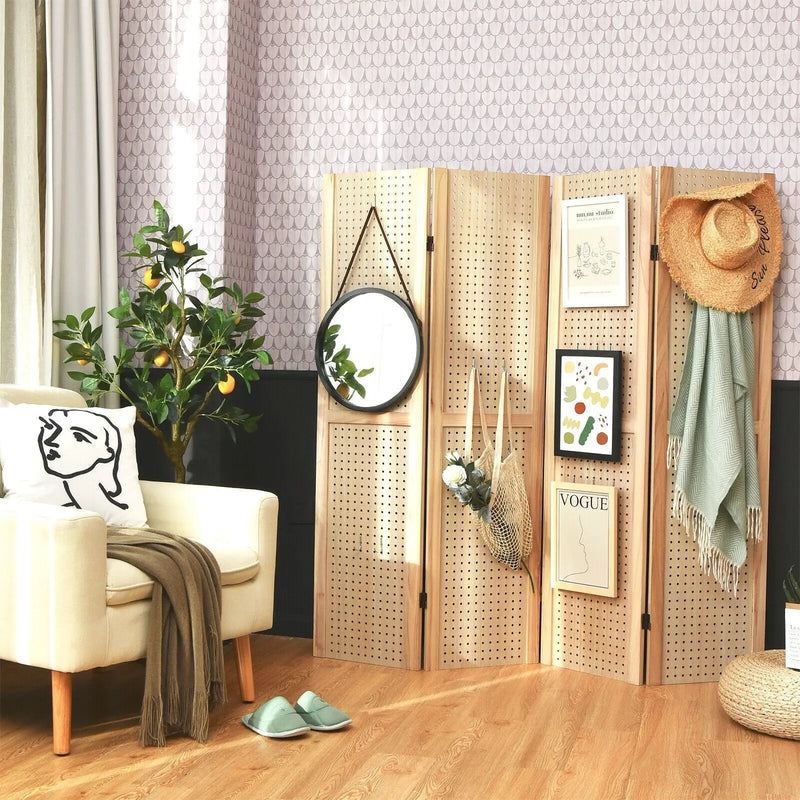 4-Panel Pegboard Display 5 Feet Tall Folding Privacy Screen for Craft Display Organized by DirectDeals