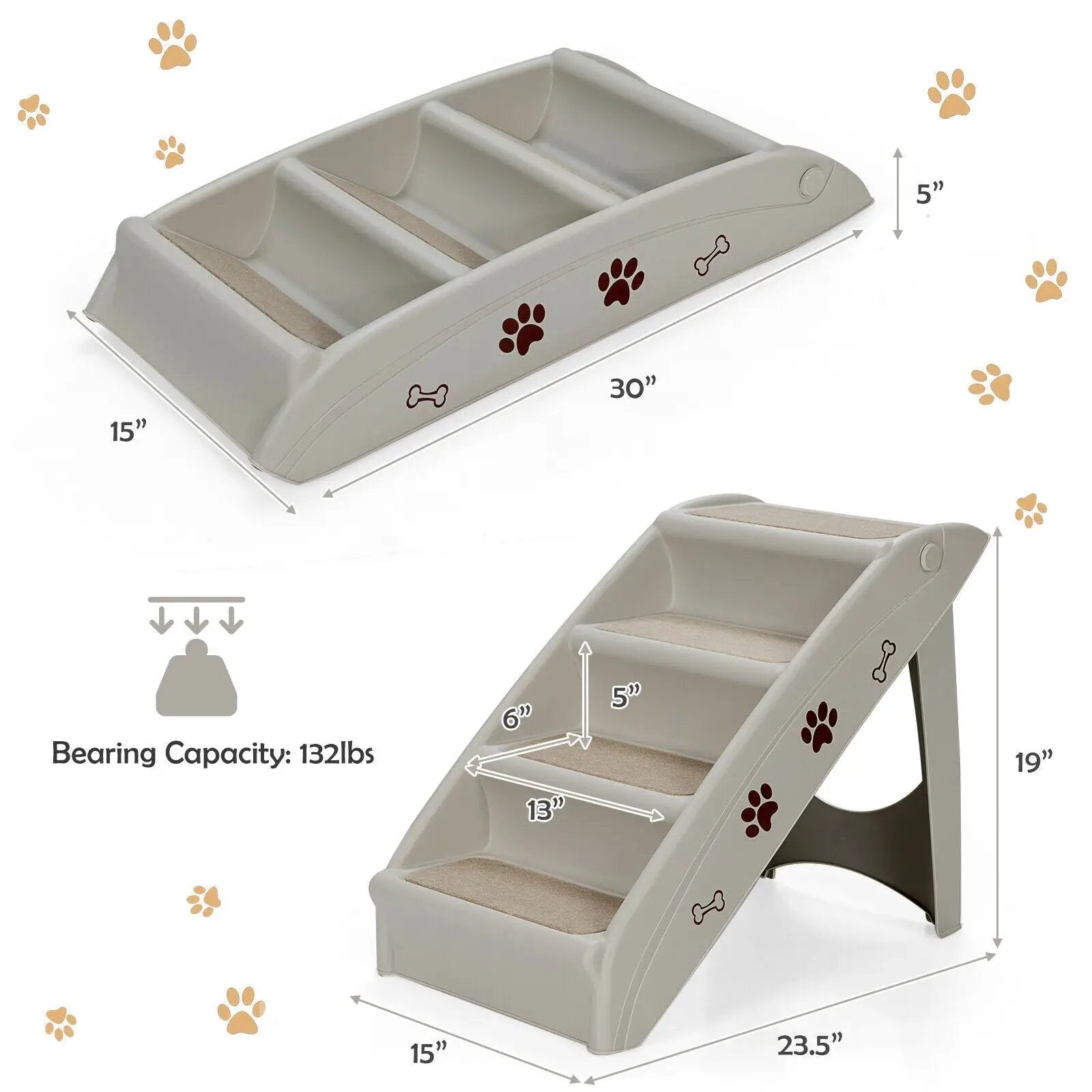 Collapsible Plastic Pet Stairs 4 Step Ladder for Small Dog and Cats by DirectDeals